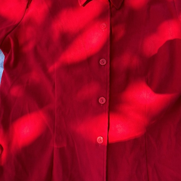 Studio C Red Faux Suede Short Sleeves Blazer Button Up Blouse Slits on Sides 16 - Picture 14 of 15